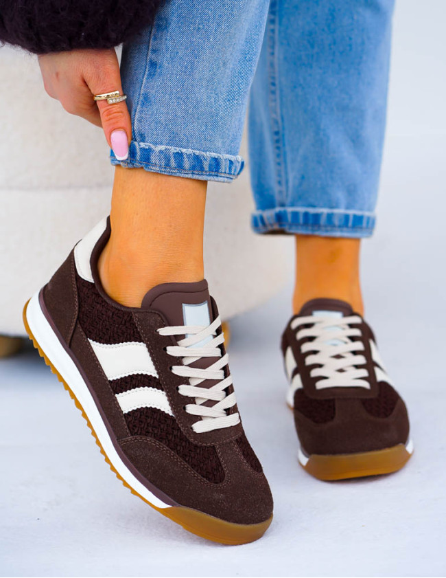 Czekoladowo-Beżowe Buty Sportowe Damskie News Czekoladowo-Beżowe Buty Sportowe Damskie News