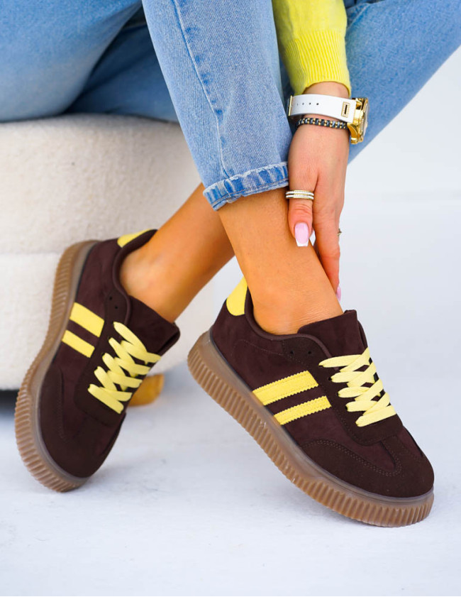 Czekoladowo-Żółte Buty Sportowe Na Grubej Podeszwie Campes Czekoladowo-Żółte Buty Sportowe Na Grubej Podeszwie Campes