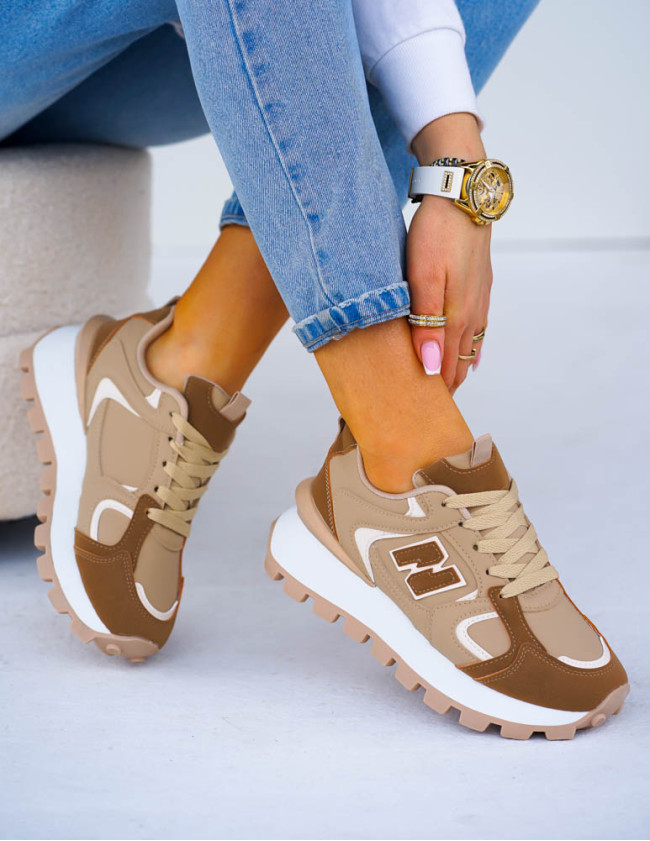 Beżowe Buty Sportowe Damskie Na Grubej Podeszwie NIU Beżowe Buty Sportowe Damskie Na Grubej Podeszwie NIU