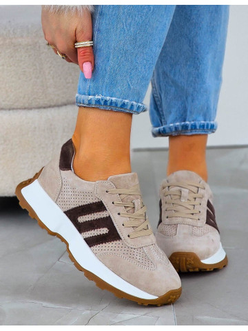 Premium Eleganckie Skórzane Sportowe Półbuty Trampki Cappuccino Premium Eleganckie Skórzane Sportowe Półbuty Trampki Cappuccino