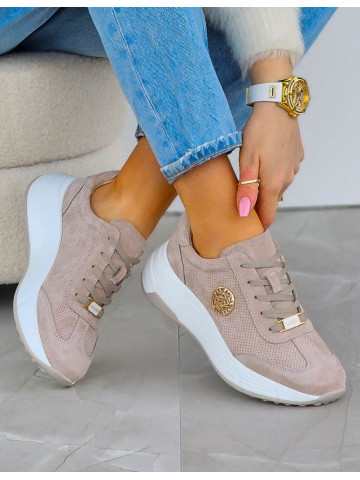 Premium Eleganckie Skórzane Sportowe Półbuty Trampki Latte Premium Eleganckie Skórzane Sportowe Półbuty Trampki Latte