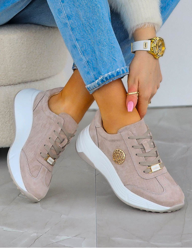 Premium Eleganckie Skórzane Sportowe Półbuty Trampki Latte Premium Eleganckie Skórzane Sportowe Półbuty Trampki Latte