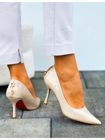 Eleganckie Beżowe Lakierowane Szpilki Czólenka Yes Saint Eleganckie Beżowe Lakierowane Szpilki Czólenka Yes Saint