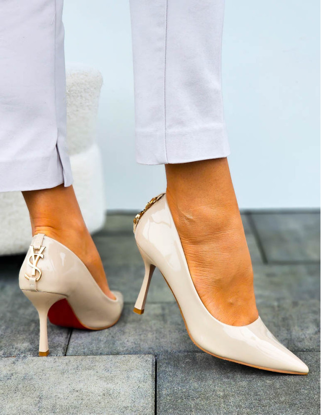 Eleganckie Beżowe Lakierowane Szpilki Czólenka Yes Saint Eleganckie Beżowe Lakierowane Szpilki Czólenka Yes Saint