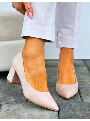 Beżowe Zamszowe Czółenka Damskie Na Niskim Obcasie Stilles Beżowe Zamszowe Czółenka Damskie Na Niskim Obcasie Stilles