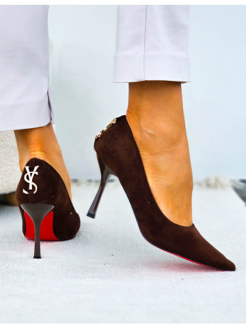 Eleganckie Czekoladowe Zamszowe Szpilki Czólenka Yes Saint Eleganckie Czekoladowe Zamszowe Szpilki Czólenka Yes Saint