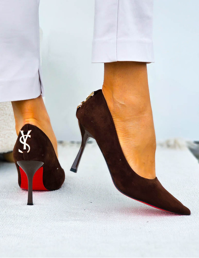 Eleganckie Czekoladowe Zamszowe Szpilki Czólenka Yes Saint Eleganckie Czekoladowe Zamszowe Szpilki Czólenka Yes Saint