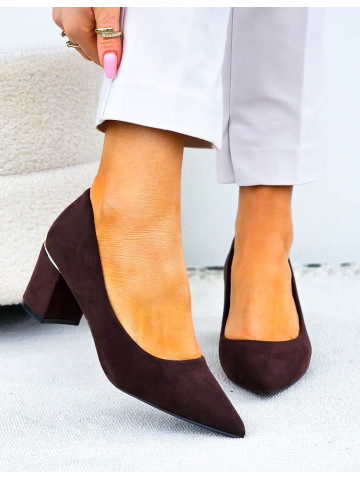 Czekoladowe Zamszowe Czółenka Damskie Na Niskim Obcasie Stilles Czekoladowe Zamszowe Czółenka Damskie Na Niskim Obcasie Stilles