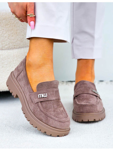 Beżowe Zamszowe Mokasyny Na Platformie Niuniu