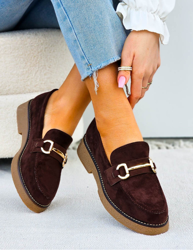 Czekoladowe Zamszowe Mokasyny Na Kauczukowej Podeszwie Czekoladowe Zamszowe Mokasyny Na Kauczukowej Podeszwie