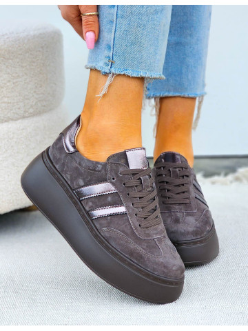 Premium Skórzane Sportowe Półbuty Trampki Grey Alissia Premium Skórzane Sportowe Półbuty Trampki Grey Alissia