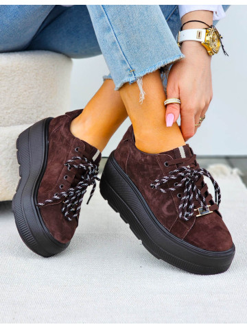 Premium Czekoladowe Skórzane Sportowe Półbuty Trampki Doris Premium Czekoladowe Skórzane Sportowe Półbuty Trampki Doris