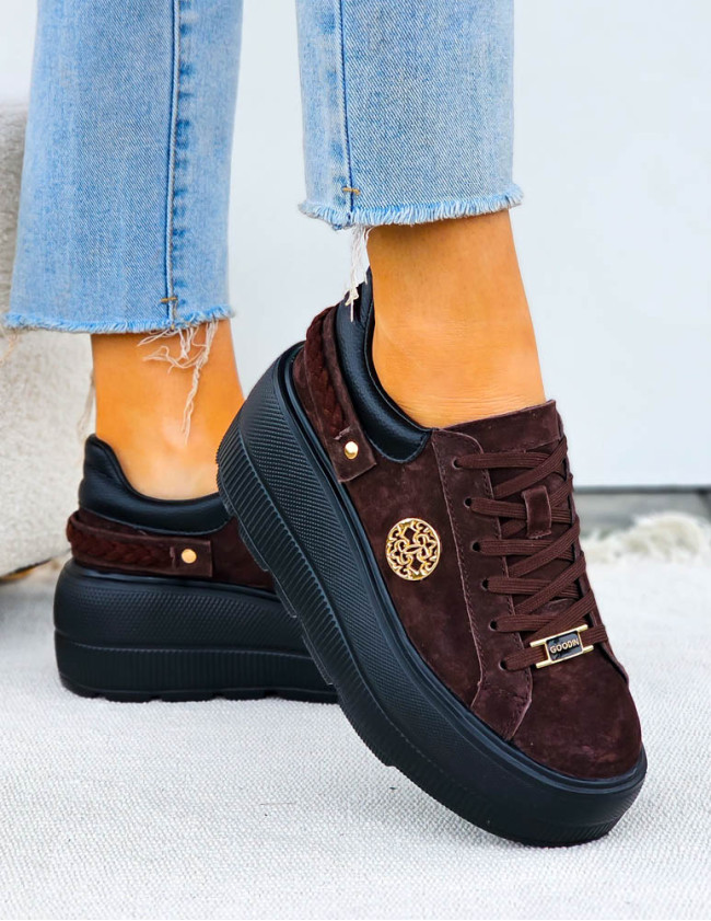 Premium Czekoladowe Skórzane Sportowe Półbuty Trampki Manolia Premium Czekoladowe Skórzane Sportowe Półbuty Trampki Manolia