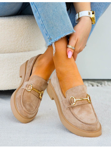 Beżowe Zamszowe Mokasyny Na Grubej Podeszwie Basic Beżowe Zamszowe Mokasyny Na Grubej Podeszwie Basic