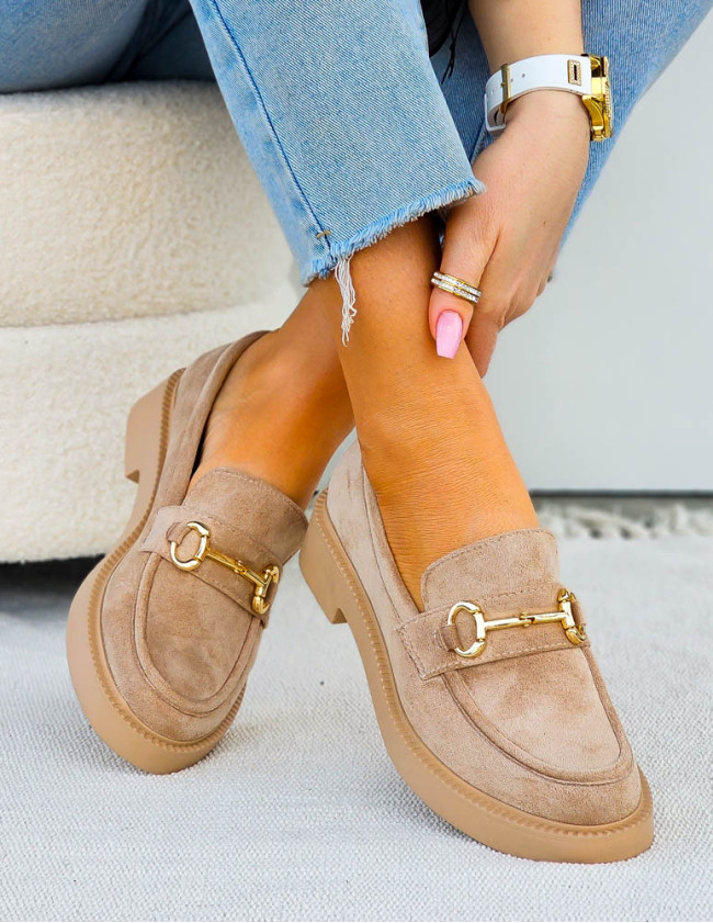 Beżowe Zamszowe Mokasyny Na Grubej Podeszwie Basic