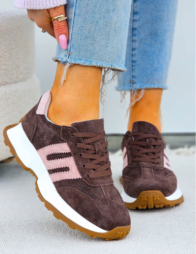 Premium Eleganckie Skórzane Sportowe Półbuty Americano Pink Premium Eleganckie Skórzane Sportowe Półbuty Americano Pink