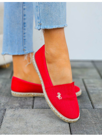 Czerwone Espadryle Mokasyny Na Plecionej Podeszwie Must Czerwone Espadryle Mokasyny Na Plecionej Podeszwie Must