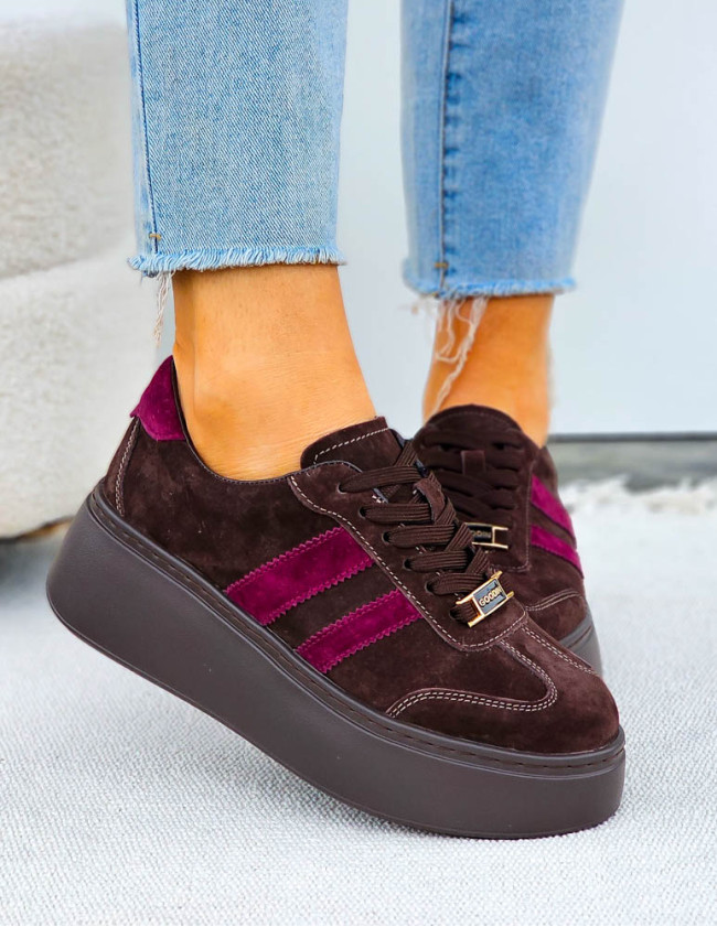 Premium Czekoladowe Skórzane Sportowe Półbuty Trampki Eleya Premium Czekoladowe Skórzane Sportowe Półbuty Trampki Eleya