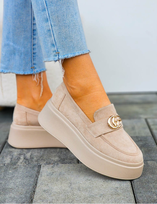 Półbuty Mokasyny Na Grubej Podeszwie Astoria Beżowe Półbuty Mokasyny Na Grubej Podeszwie Astoria Beżowe