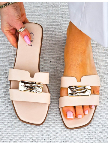 Eleganckie Beżowe Klapki Damskie Z Ozdobą Malavi