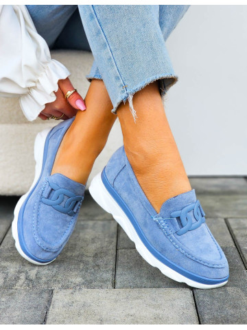 Sportowe Lekkie Mokasyny Półbuty Niebieskie Miss
