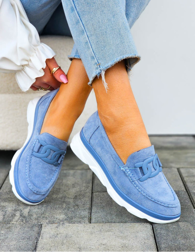 Sportowe Lekkie Mokasyny Półbuty Niebieskie Miss Sportowe Lekkie Mokasyny Półbuty Niebieskie Miss