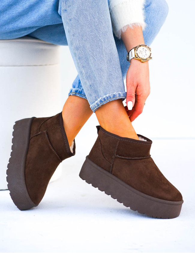 Czekoladowe Śniegowce Botki  Na Platformie Ocieplane Saszki