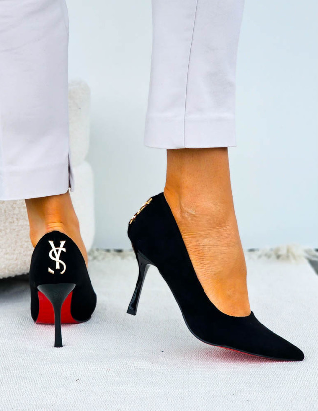 Eleganckie Czarne Zamszowe Szpilki Czólenka Yes Saint Eleganckie Czarne Zamszowe Szpilki Czólenka Yes Saint