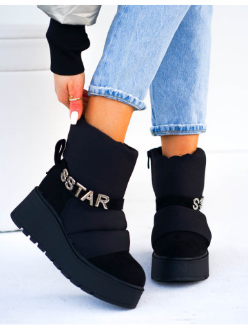 Botki Damskie Śniegowce Na Koturnie S Star Czarne