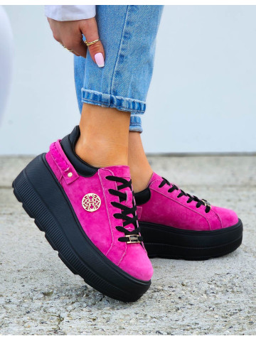 Premium Różowe Skórzane Sportowe Półbuty Trampki Manolia