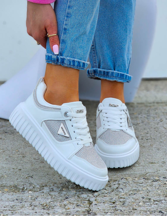 Białe Buty Sportowe Sneakersy Diamonds NiuMiu Białe Buty Sportowe Sneakersy Diamonds NiuMiu