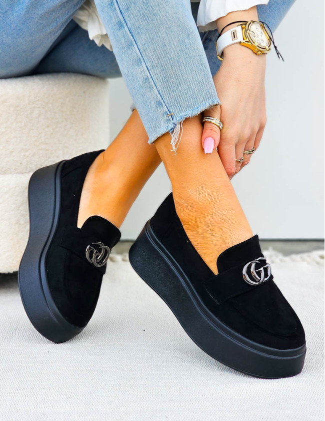 Półbuty Mokasyny Na Grubej Podeszwie Astoria Czarne