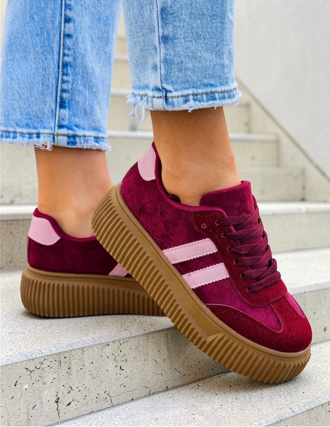 Bordowe Buty Sportowe Na Platformie She Go