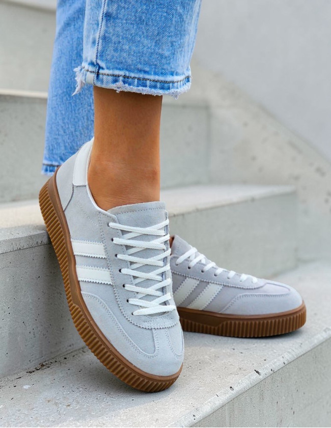 Skóra Naturalna Lekkie Trampki Półbuty Sportowe Lavi Szare