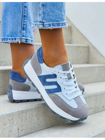 Skóra Naturalna Trampki Sneakersy Buty Sportowe Empire Blue