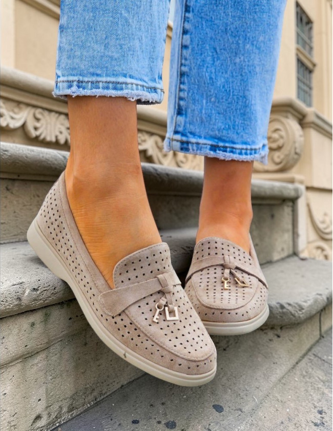 Ażurowe Zamszowe Mokasyny Baleriny Boho Collina Ażurowe Zamszowe Mokasyny Baleriny Boho Collina