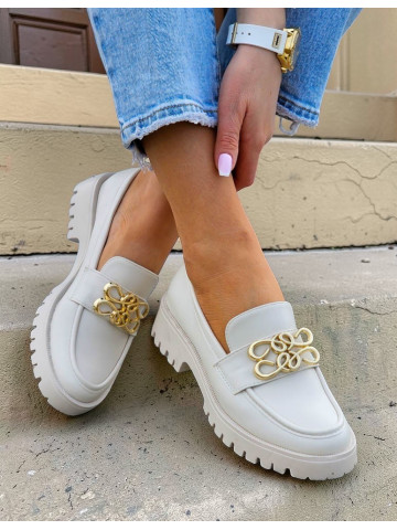 Beżowe Skórzane Mokasyny Na Platformie Marquiz