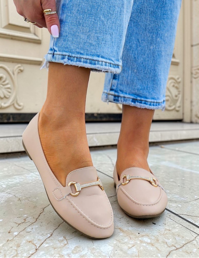 Skórzane Baleriny Mokasyny Półbuty Jasmine Nude Skórzane Baleriny Mokasyny Półbuty Jasmine Nude