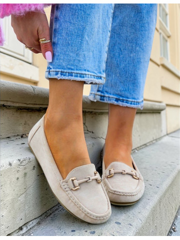 Beżowe Zamszowe Mokasyny Półbuty Baleriny Stella