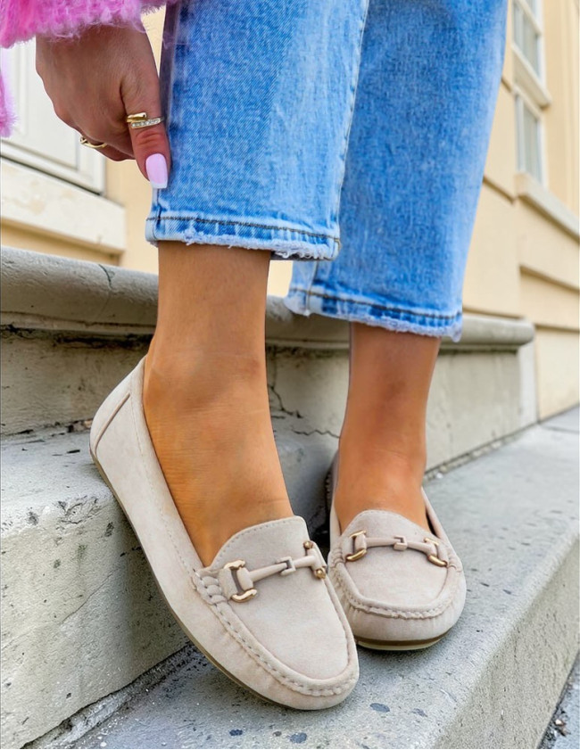 Beżowe Zamszowe Mokasyny Półbuty Baleriny Stella Beżowe Zamszowe Mokasyny Półbuty Baleriny Stella