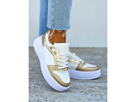 Białe Buty Sportowe Sneakersy Na Platformie Gold