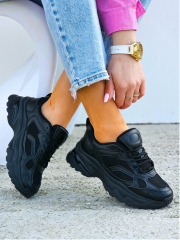 Czarne Buty Sportowe Na Platformie Skachars Run