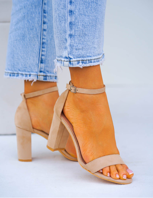 Beżowe Eleganckie Sandały Na Słupku Saline