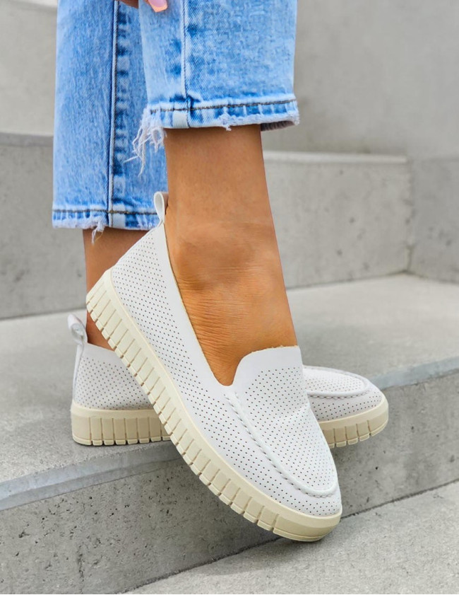 Lekkie Półbuty Mokasyny Na Grubej Podeszwie Mięciutkie Beżowe