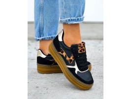 Buty Sportowe Sneakersy Czarne z Wstawką z Panterki