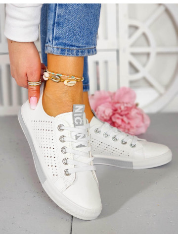 Białe Ażurowe Trampki Buty Sportowe Ze Skóry Cindy Grey