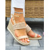 Ażurowe Sandały Na Koturnie Ideal Shoes Beżowe