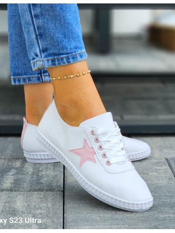 Białe Trampki Tenisówki Ze Skóry Pink Star