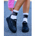 Czarne Skórzane Buty Sportowe Na Platformie Fashion