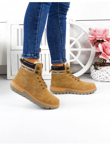 Ocieplane Botki Zimowe Trapery Buty Camel